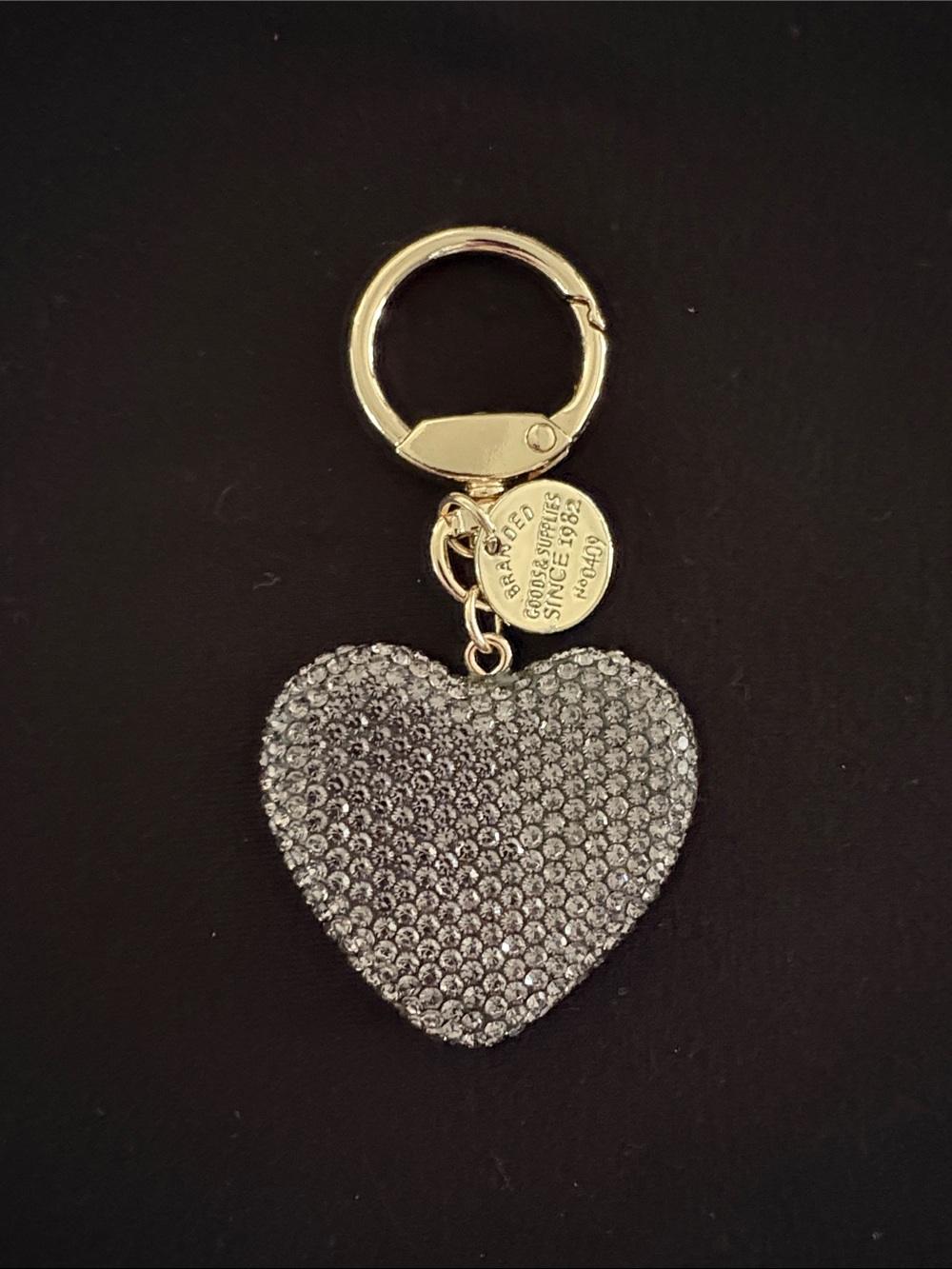 Sparkling Crystal Gray Heart Bag Charm Keychain